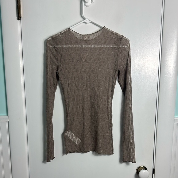 NWT Abercrombie & Fitch lace seamed long sleeve Sheer top brown Size XS Y2K 90s - Picture 7 of 10
